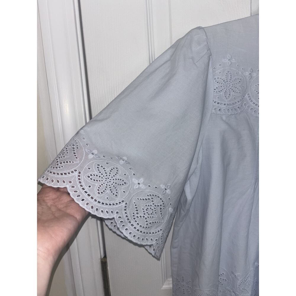 NWT Madewell Embroidered Pintuck High Neck Top Soft Blue Large Cottage - Picture 7 of 11